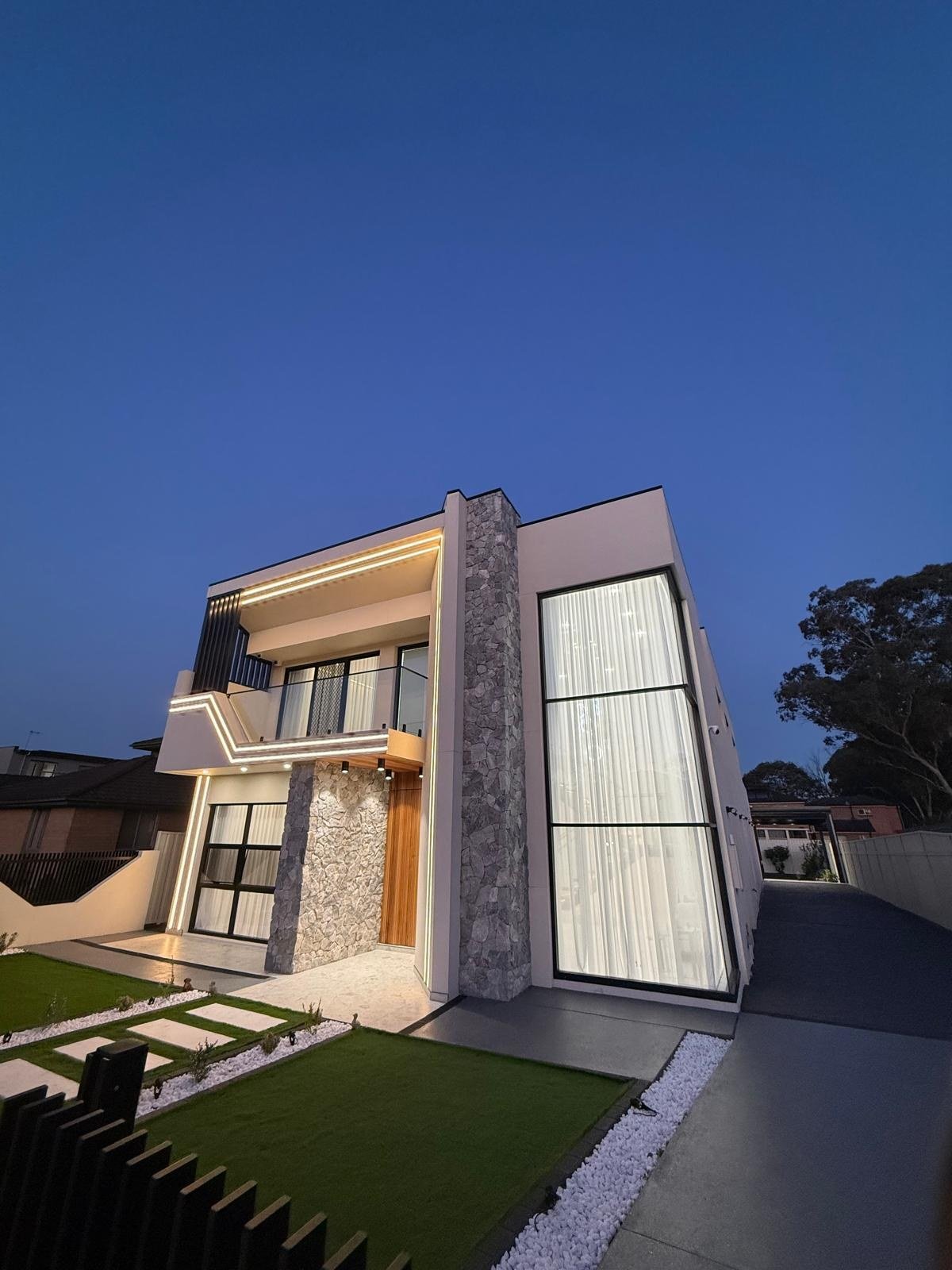 Pacific client home exterior at dusk